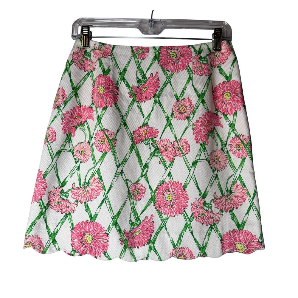 Lilly Pulitzer Daisy Trellis Scalloped Skirt Pink and Green Size 6 - Picture 2 of 8